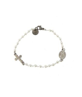 Bracciale rosario catena in acciaio inox con piccole perline