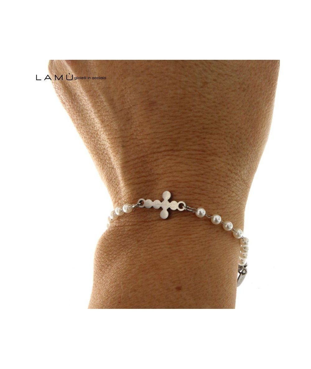 Bracciale rosario catena in acciaio inox con piccole perline