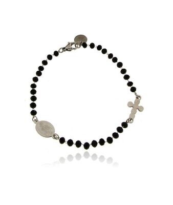 Bracciale rosario catena in acciaio inox con sfere in vetro colore nero