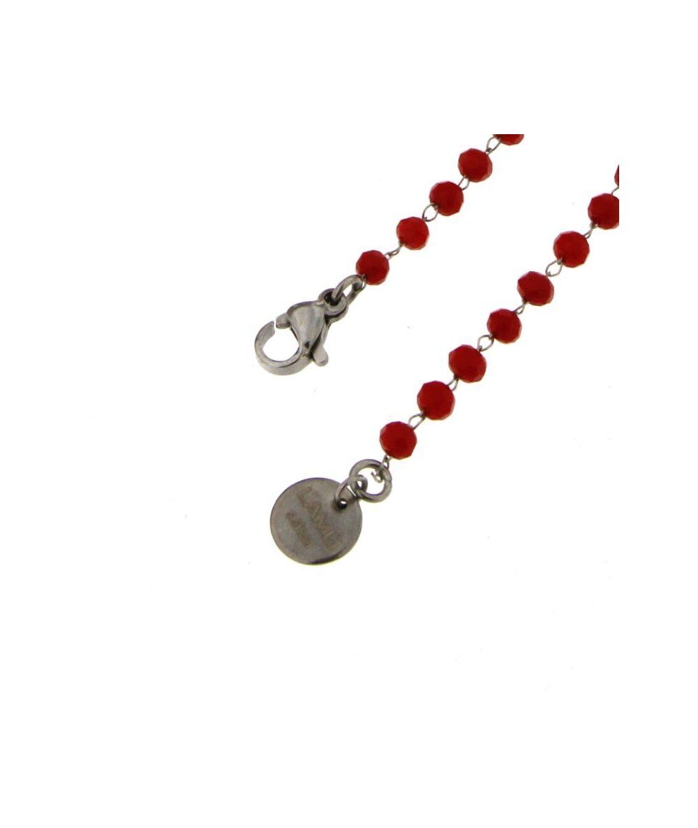 Bracciale rosario catena in acciaio inox con sfere in vetro colore rosso