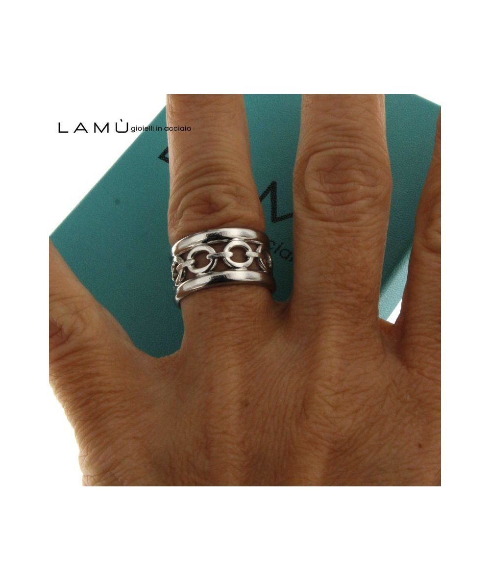 Anello fascia larga con catena centrale in acciaio inox