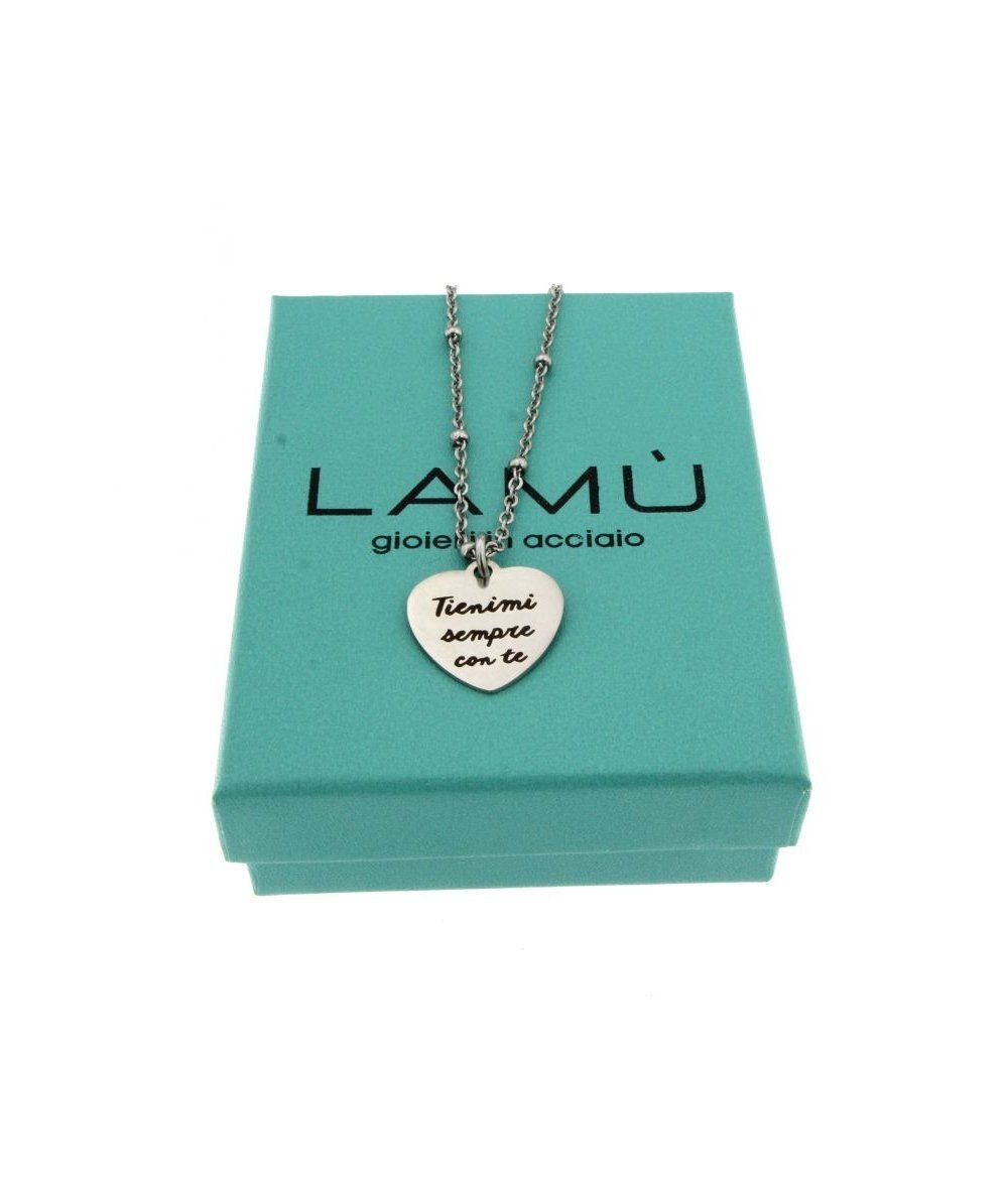 Collana in acciaio inox con pendente cuore inciso