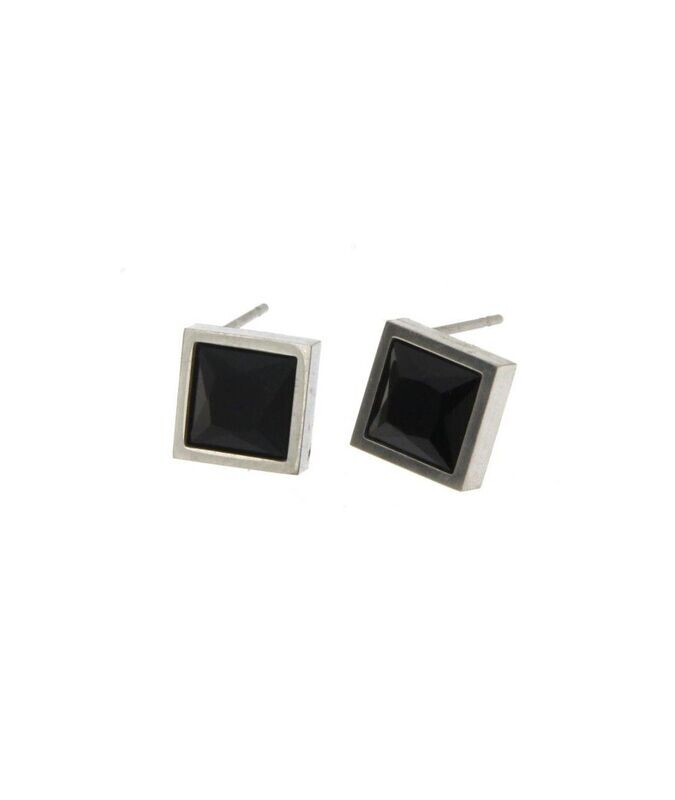Orecchini in acciaio inox rombo con zirconi colore nero