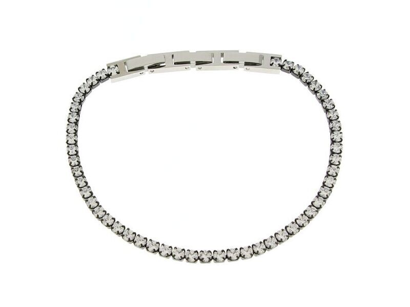Bracciale tennis acciaio 316 L Rutenio c/zirconi bianchi