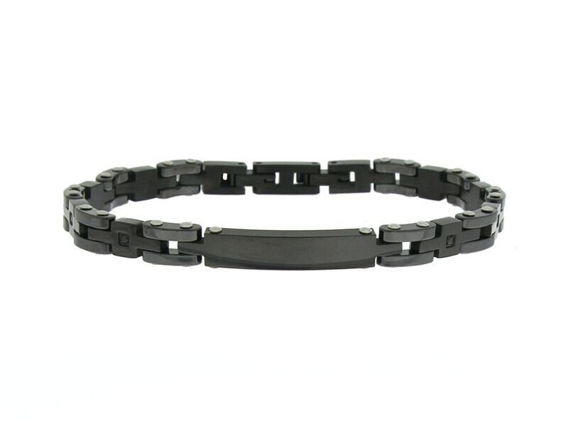 Bracciale in acciaio 316 L nero con ceramica e zircono neri