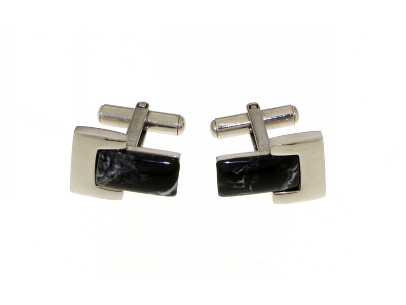 Gemelli in acciaio 316L, pietra nera rettangolare color marmo