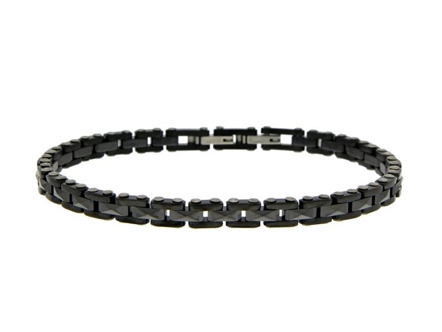 Bracciale in acciaio 316L rutenio con ceramica nera cm 22