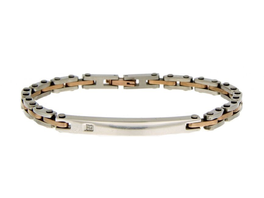 bracciale in acciaio 316 L bicolore c/targa e zircone bianco, cm 21