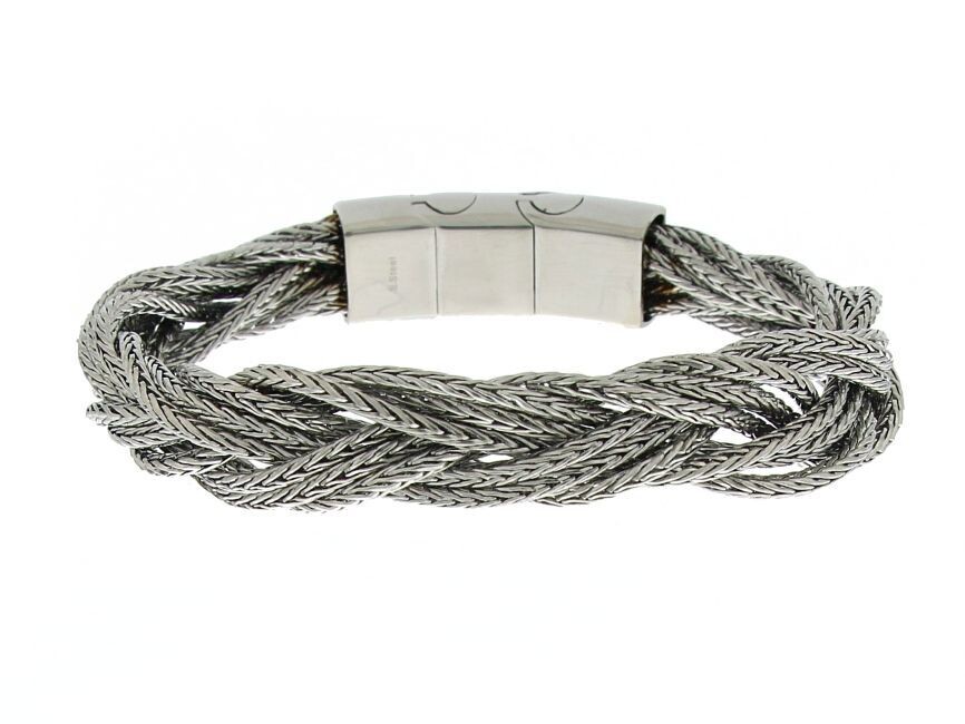 Bracciale in acciaio 316 L maglia spiga a treccia, cm 22