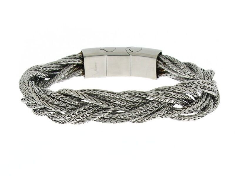 Bracciale in acciaio 316 L maglia spiga a treccia, cm 22
