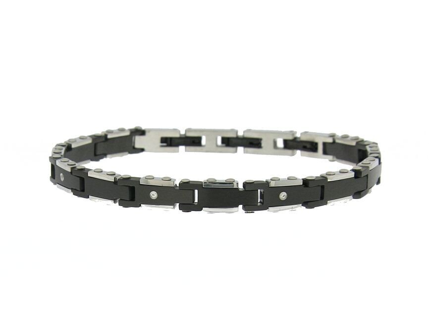Bracciale in acciaio 316 L bicolore con 3 zirconi, cm 21