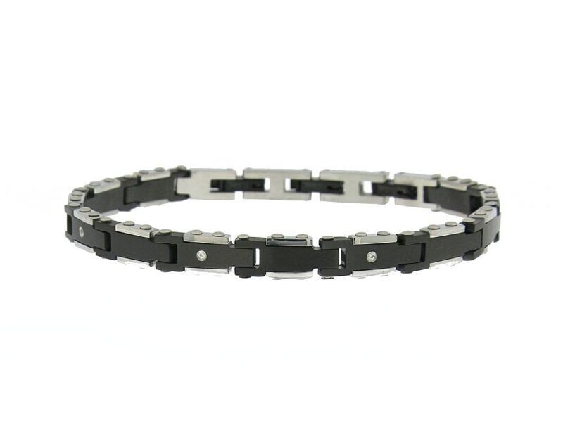 Bracciale in acciaio 316 L bicolore con 3 zirconi, cm 21