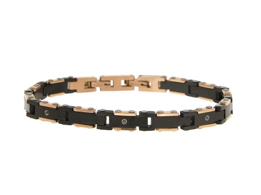 Bracciale in acciaio 316 L bicolore con 3 zirconi, cm 21