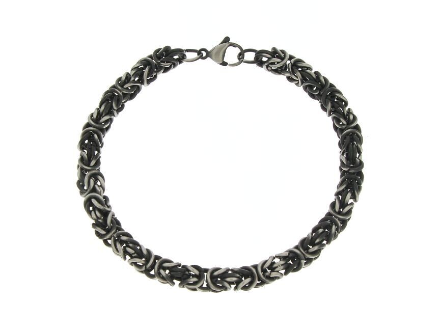 Bracciale maglia bizantina in acciaio 316L invecchiato. Cm. 22