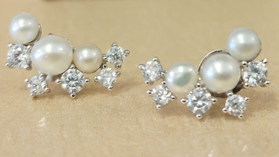 Orecchini in argento 925 c/zirconi e perle di fiume