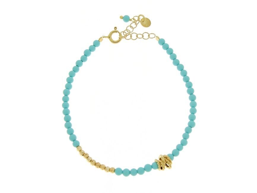 Bracciale turchese tedesco (3mm) con inserti in argento placcato oro. Cm 17+3