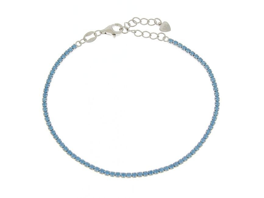 Bracciale tennis in argento 925 rodiato c/zirconi acquamarina (4 griffe-1,5mm). Cm 16+4