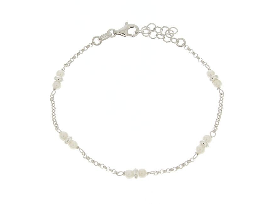 Bracciale in argento 925 con perle iridate (3mm). Cm 16+4