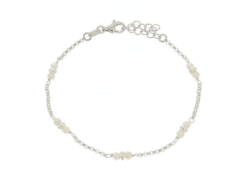 Bracciale in argento 925 con perle iridate (3mm). Cm 16+4