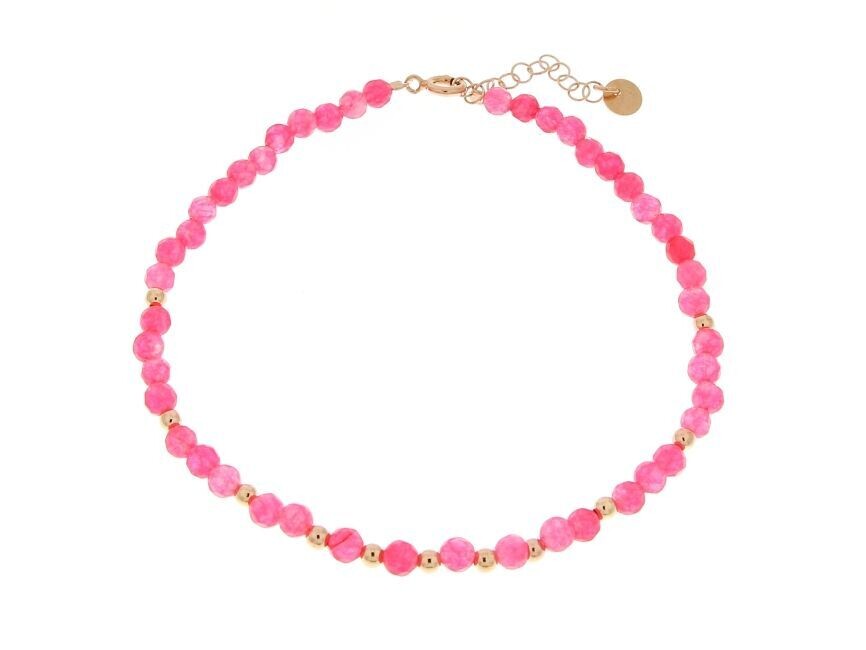 Cavigliera in arg. 925 rose', con pietra dura dyed jade sfaccettata fuxia