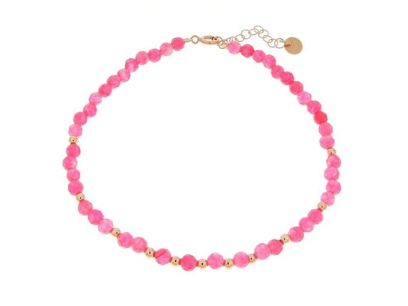 Cavigliera in arg. 925 rose', con pietra dura dyed jade sfaccettata fuxia