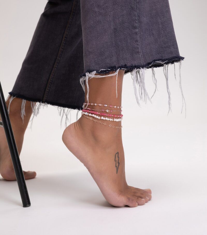 Cavigliera in arg. 925 rose', con pietra dura dyed jade sfaccettata fuxia