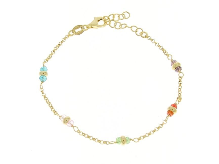 Bracciale in argento 925 placcato in oro con cristalli multicolor. Cm 16+4