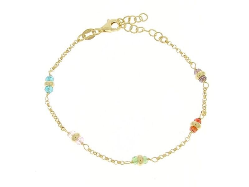 Bracciale in argento 925 placcato in oro con cristalli multicolor. Cm 16+4