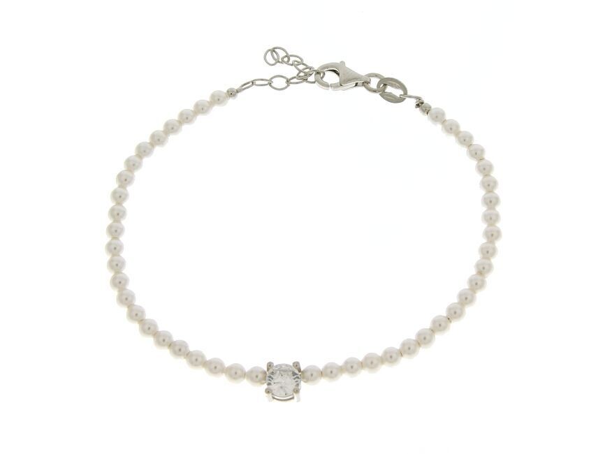 Bracciale in argento 925 rodiato con perle e punto luce centrale (4mm). Cm 16+3