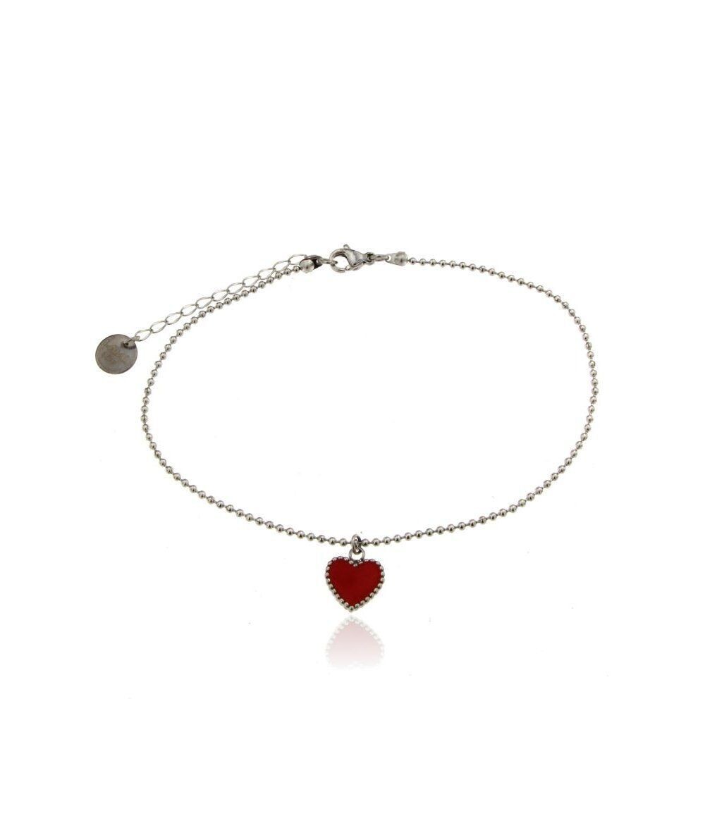 Cavigliera acciaio inox pendente cuore rosso smaltato