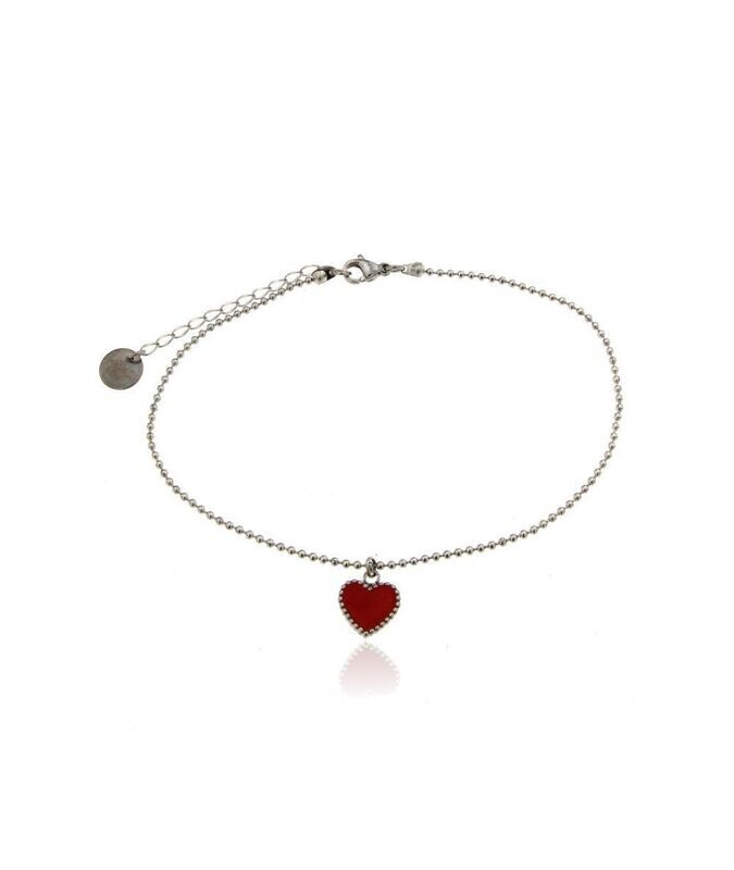 Cavigliera acciaio inox pendente cuore rosso smaltato