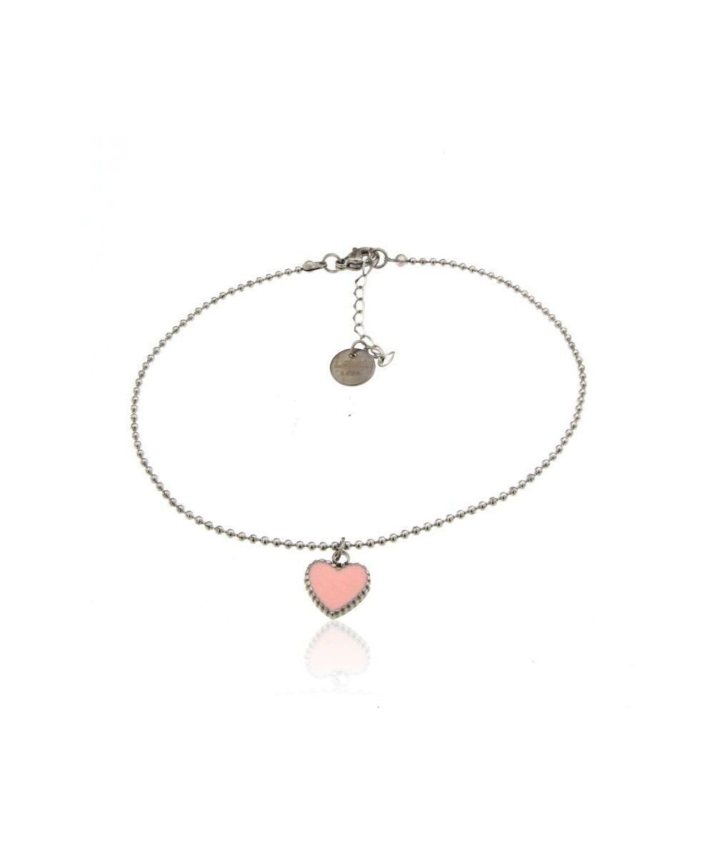 Cavigliera in acciaio inox c/pendente cuore smalto rosa