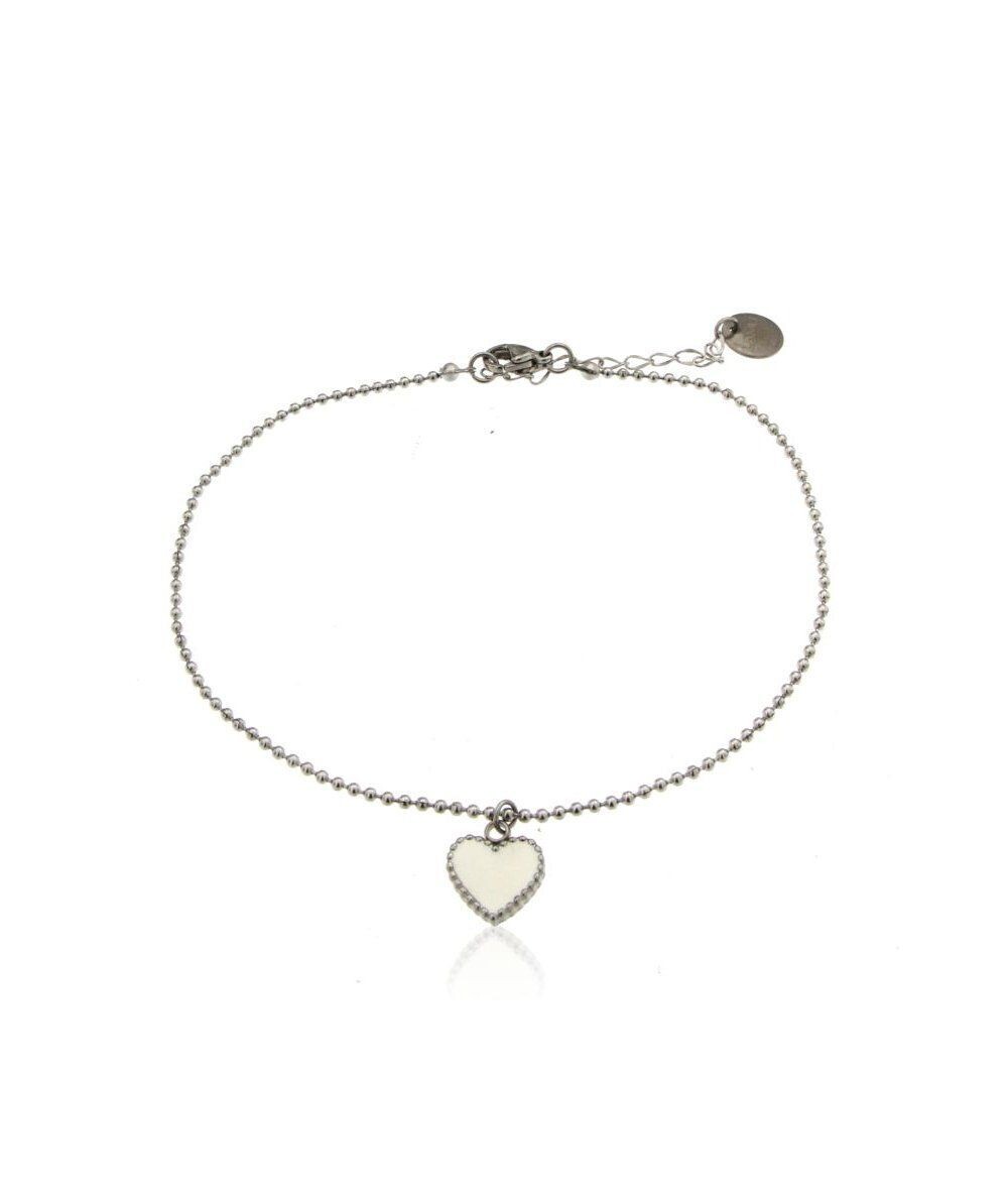 Cavigliera in acciaio inox c/pendente cuore smalto bianco