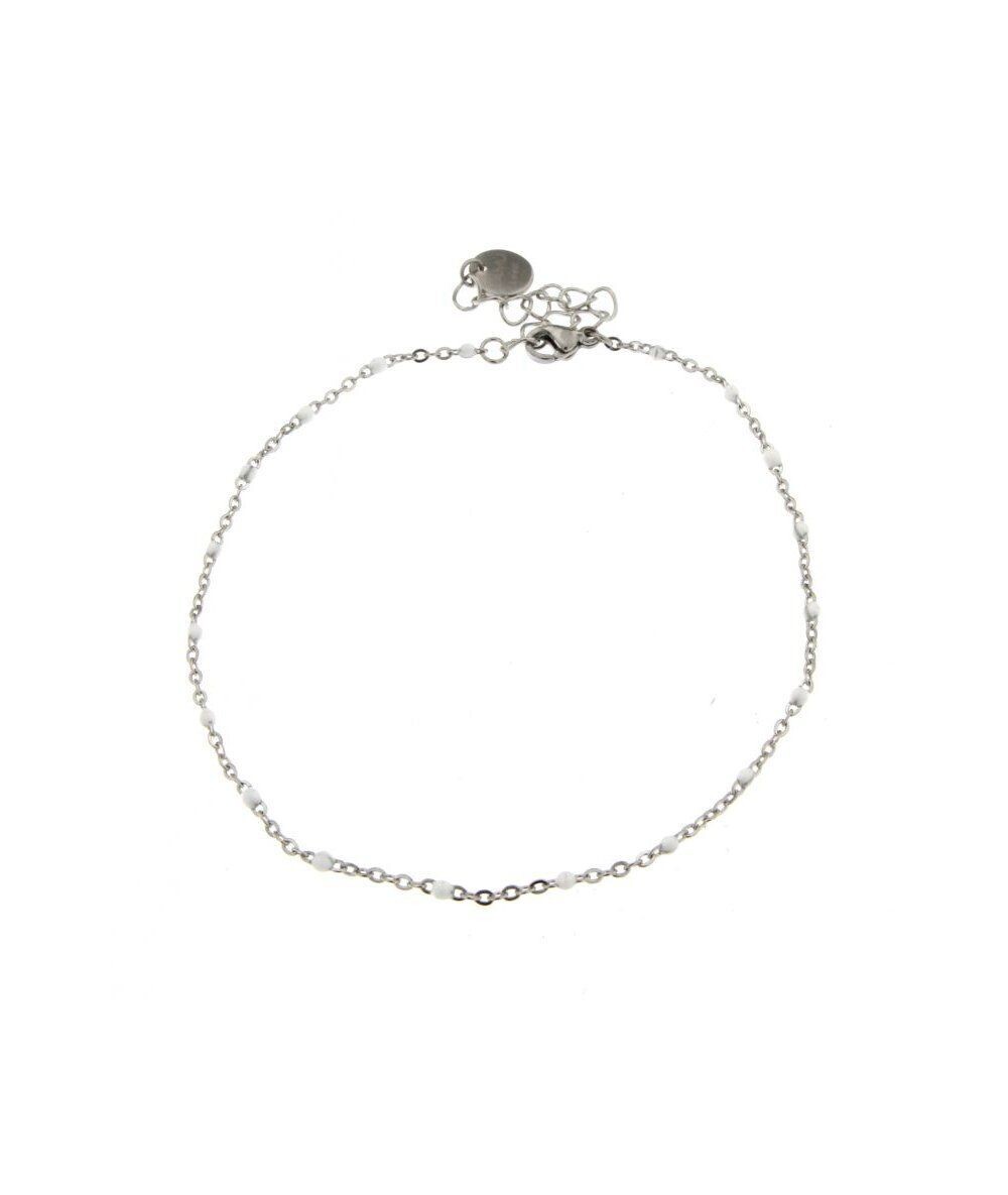 Cavigliera in acciaio con piccole sfere smalto bianco
