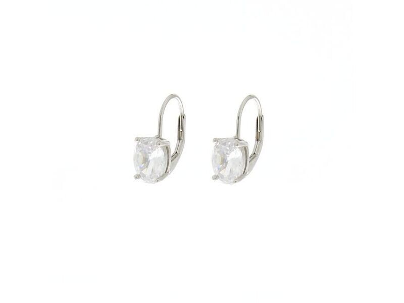 Orecchini monachella in arg.925 rodiato c/zirconi ovali (6X8 mm) bianchi