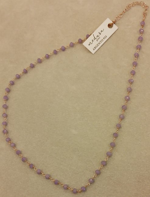 Girocollo catena rosario glicine in argento925 rose' cm45+5