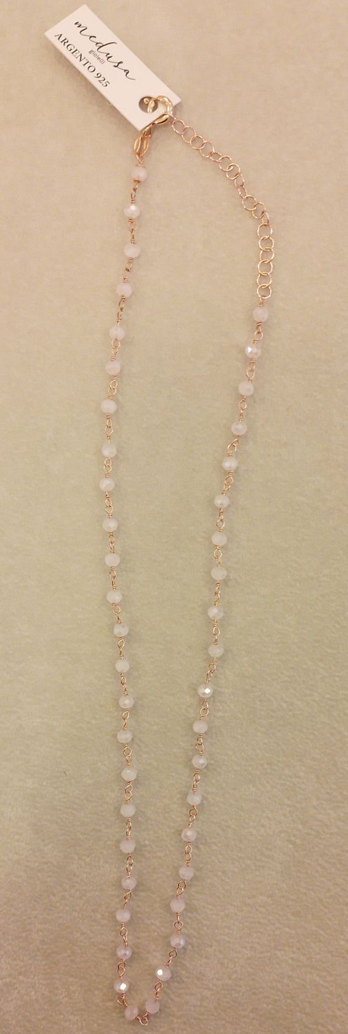 Girocollo catena rosario cristalli rosa cipria in argento925 rose, cm 45+5