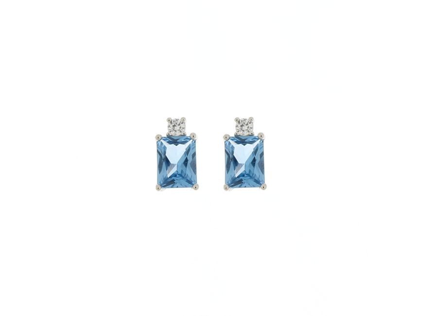 Orecchini in arg.925 rodiato c/zirconi rettangolari (6x9mm) acquamarina e zircone bianco