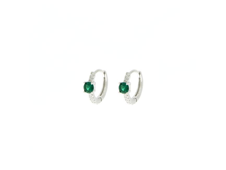 Orecchini arg.925 rodiato, scattino 12mm c/zirconi bianchi e smeraldo