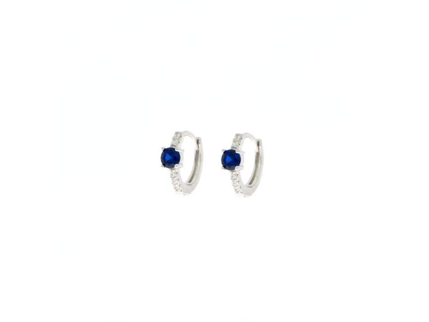Orecchini in arg.925, scattino 12mm c/zirconi bianchi e zaffiro