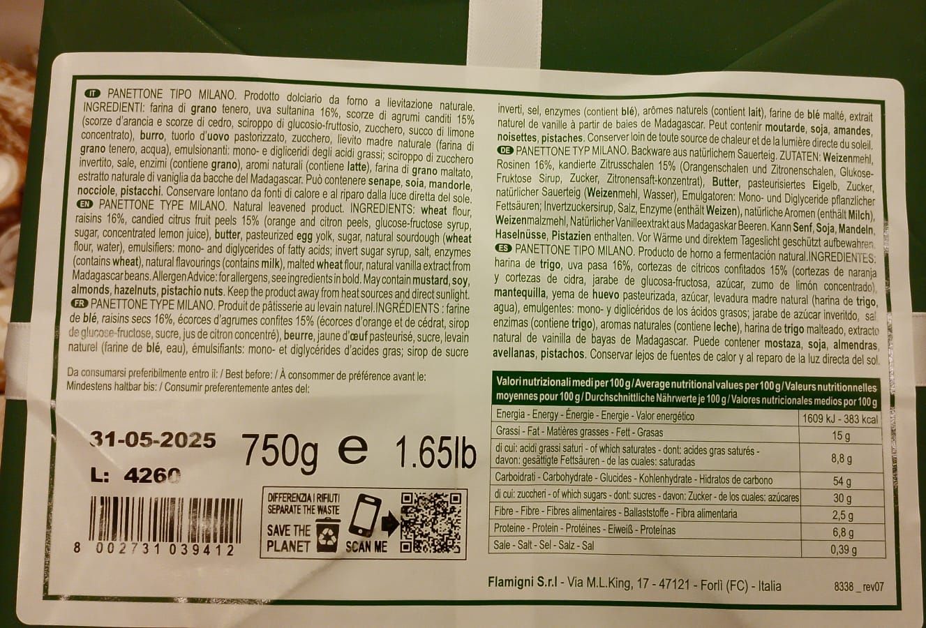 Panettone Milano con canditi e uvetta 750g