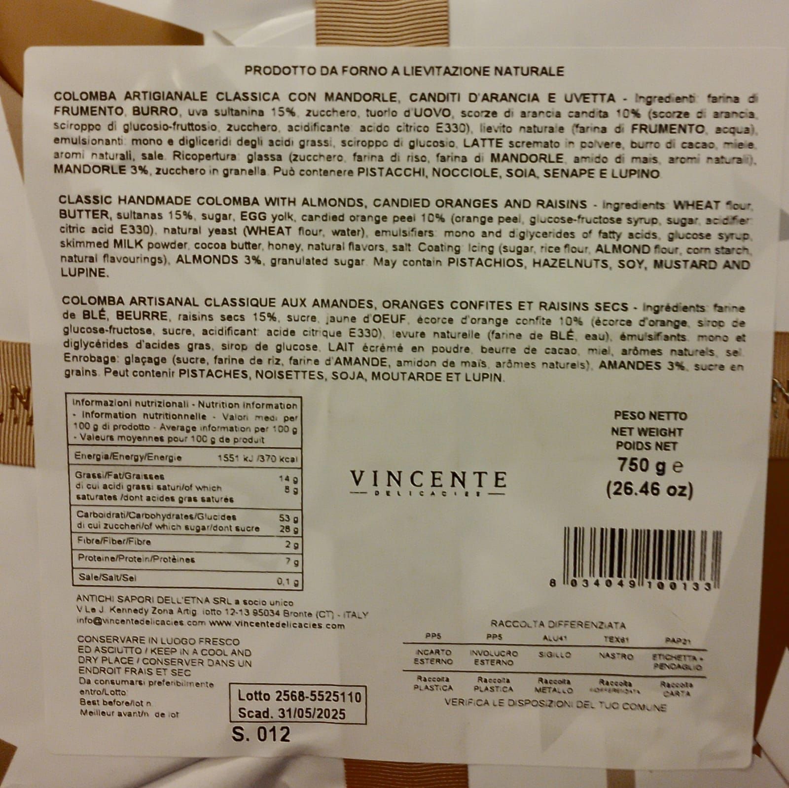 Colomba uvetta e canditi 750g