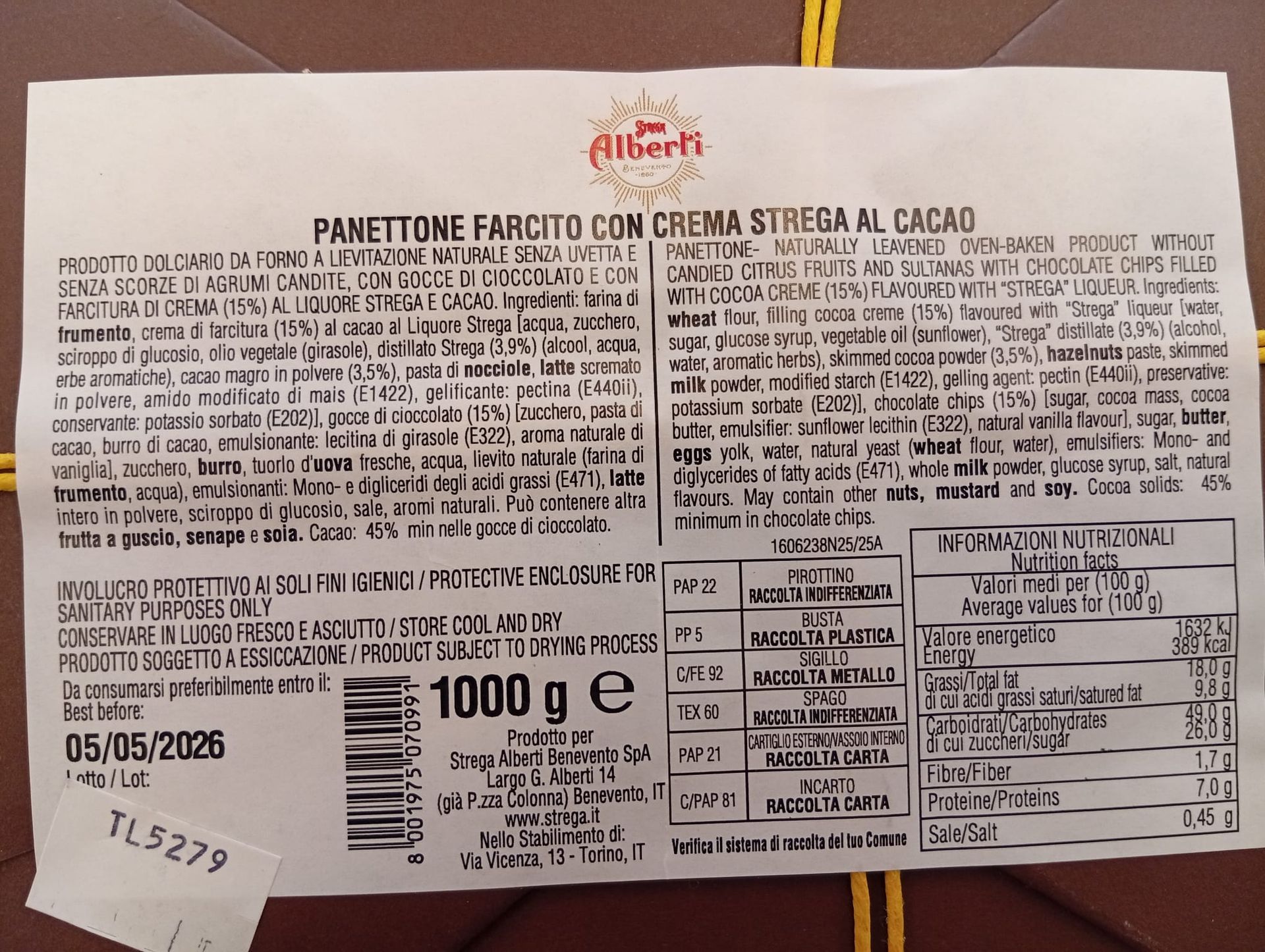 Panettone Strega 1 kg