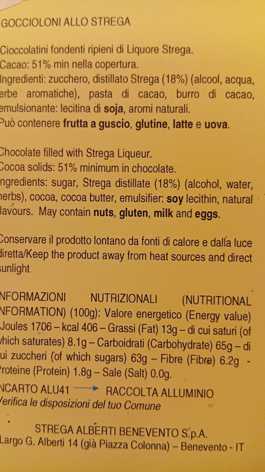 Goccioloni al liquore Strega