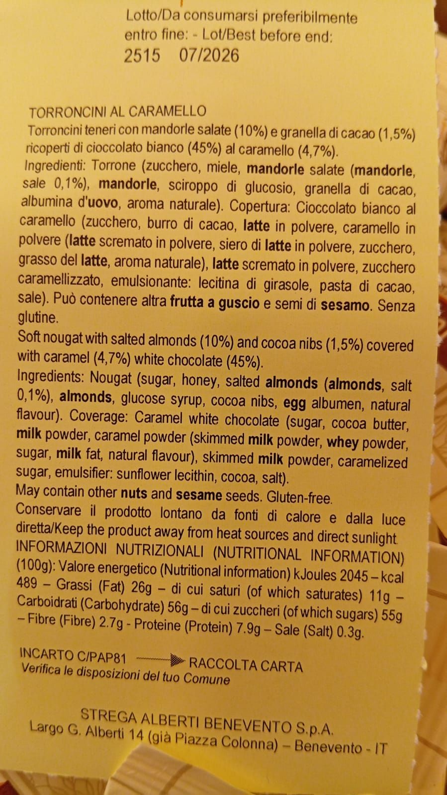 Torroncini al caramello c/mandorle salate