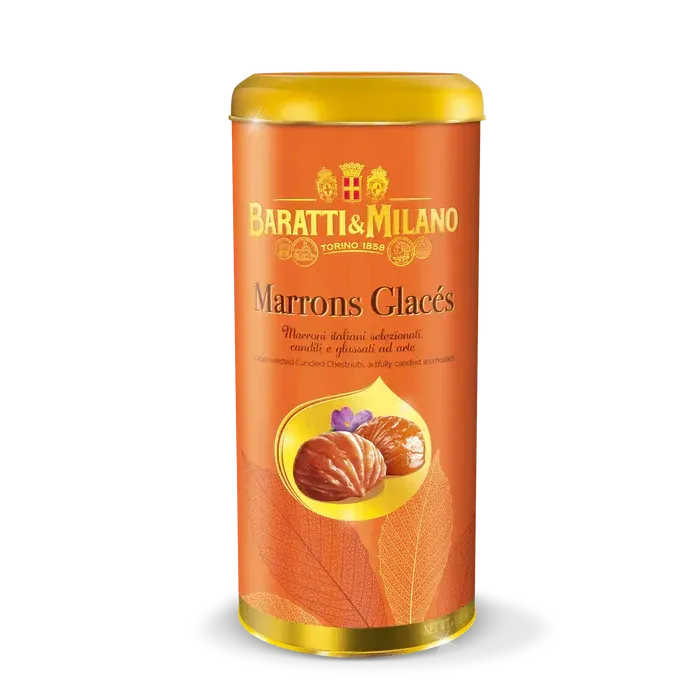 Box in metallo c/marrons glacés 180g