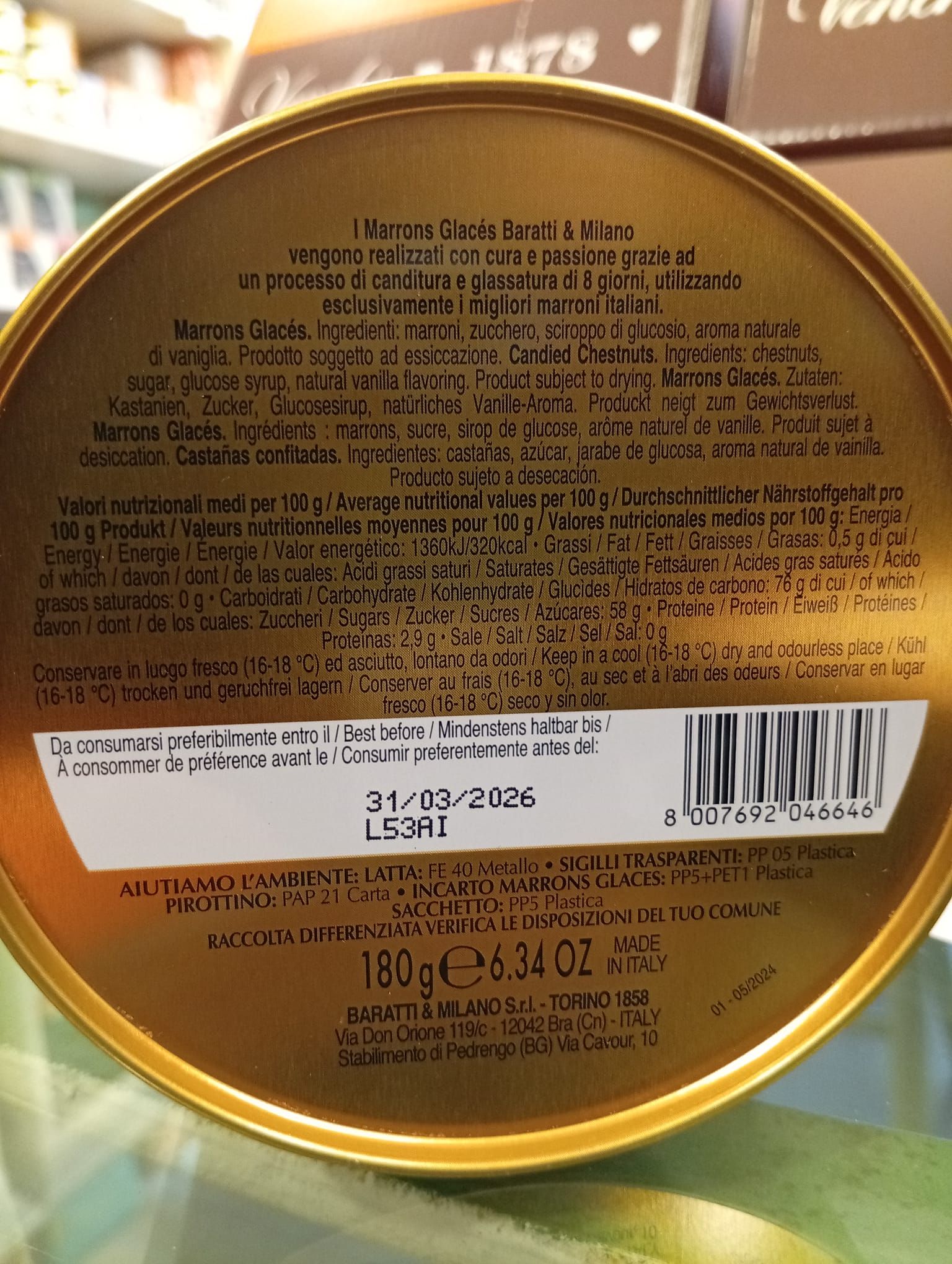 Box in metallo c/marrons glacés 180g