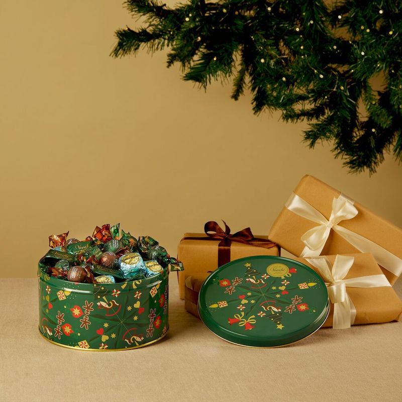 Scatola in metallo con 400g di cioccalatini assortiti