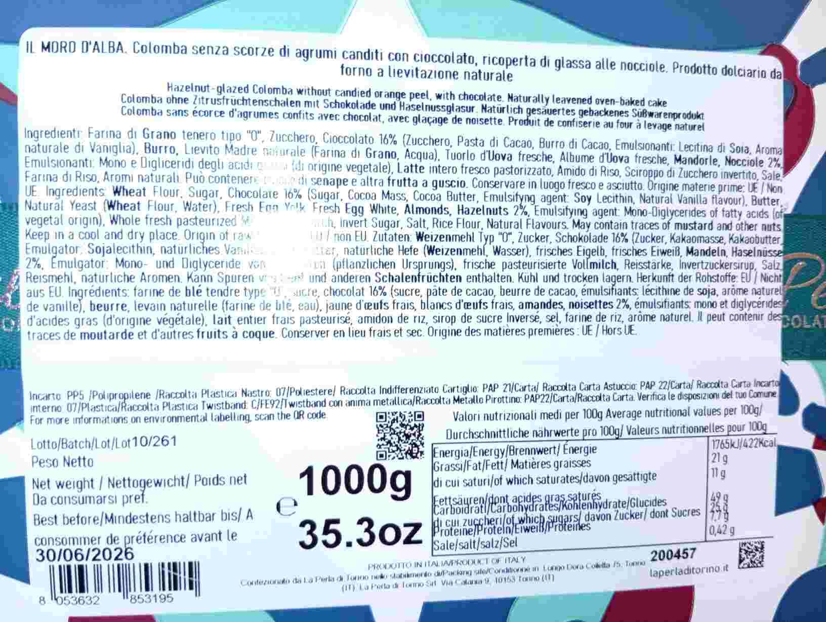 Colomba c/gocce di cioccolato 1kg