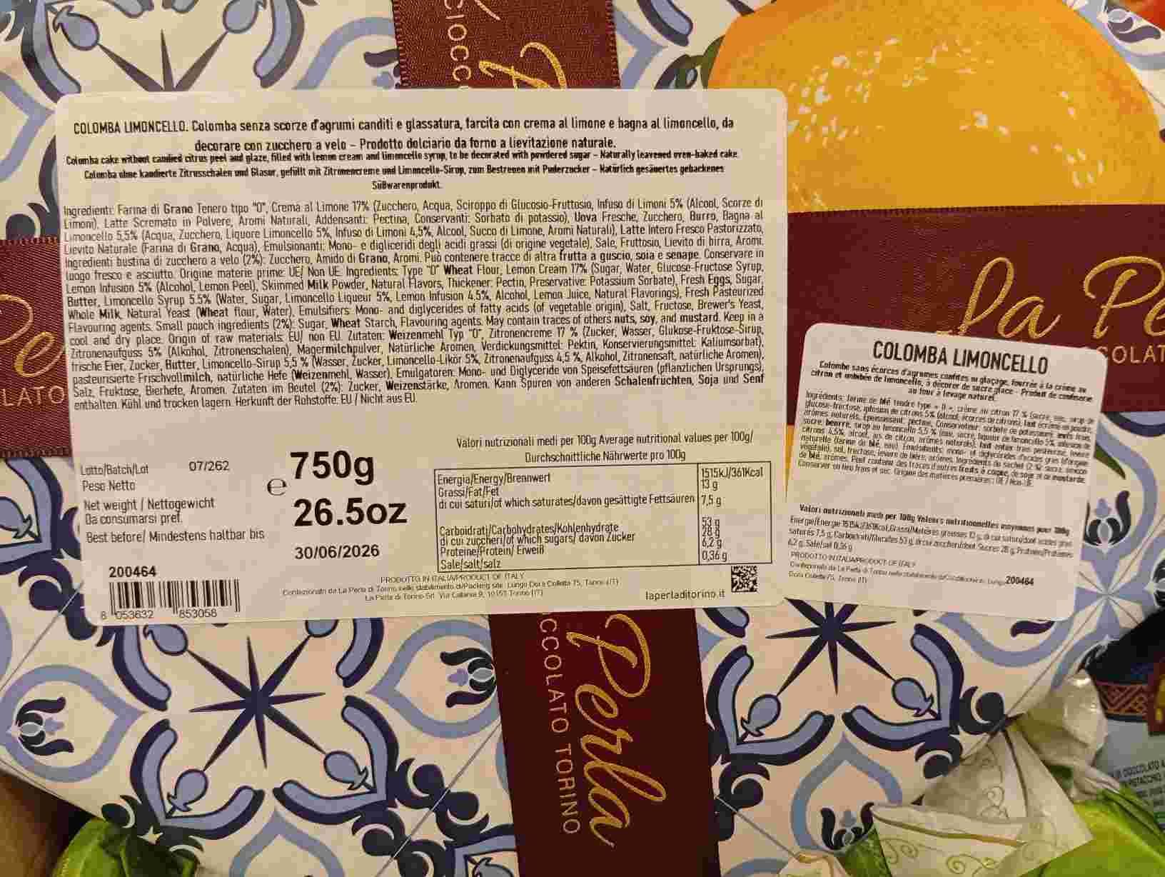 Colomba con crema al limone e bagna al limoncello 750g